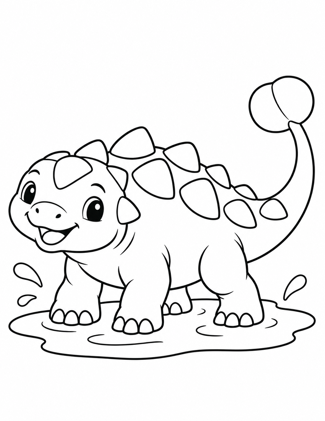 Ankylosaurus Playing in a Mud Puddle printable page