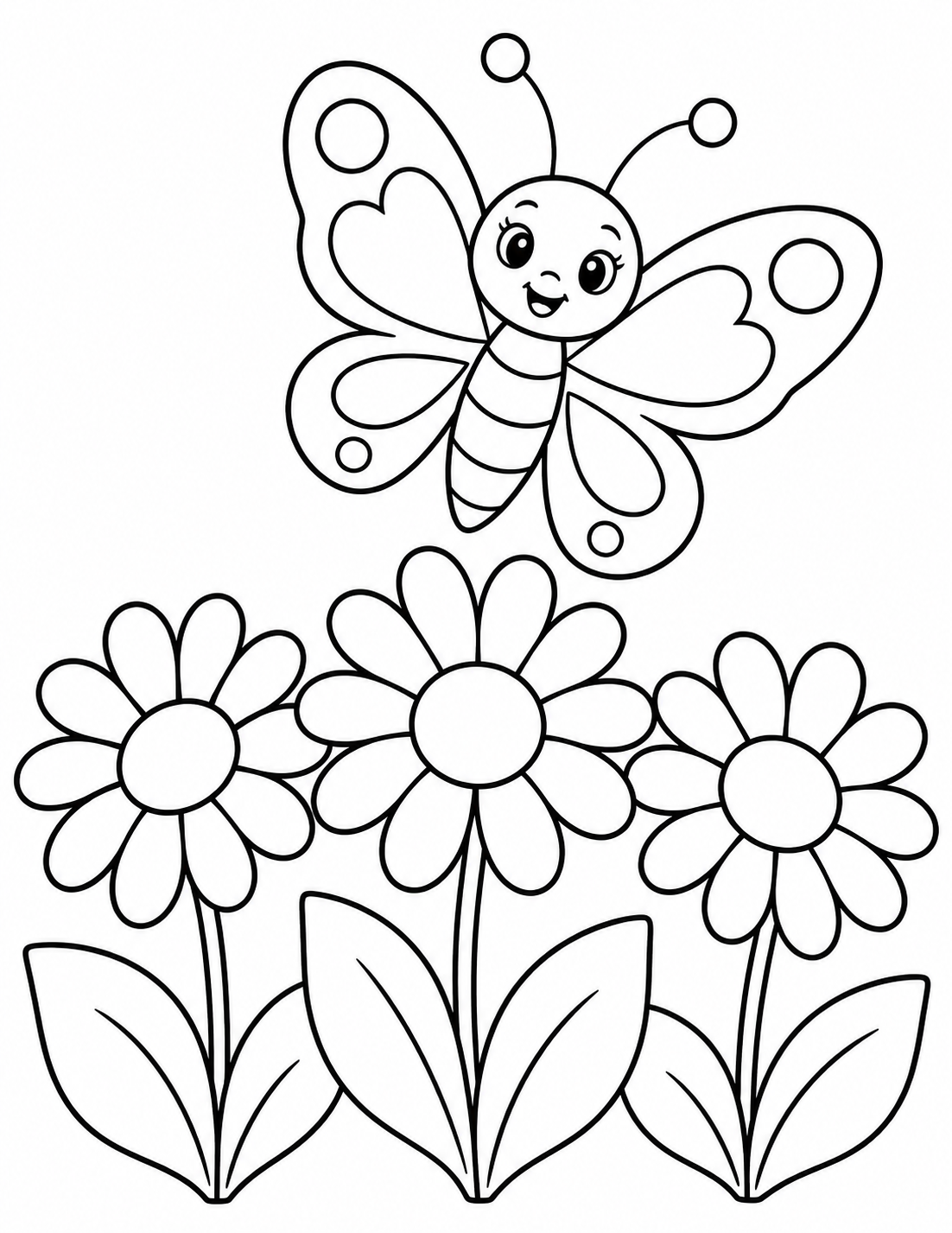 Butterfly over Daisies printable page