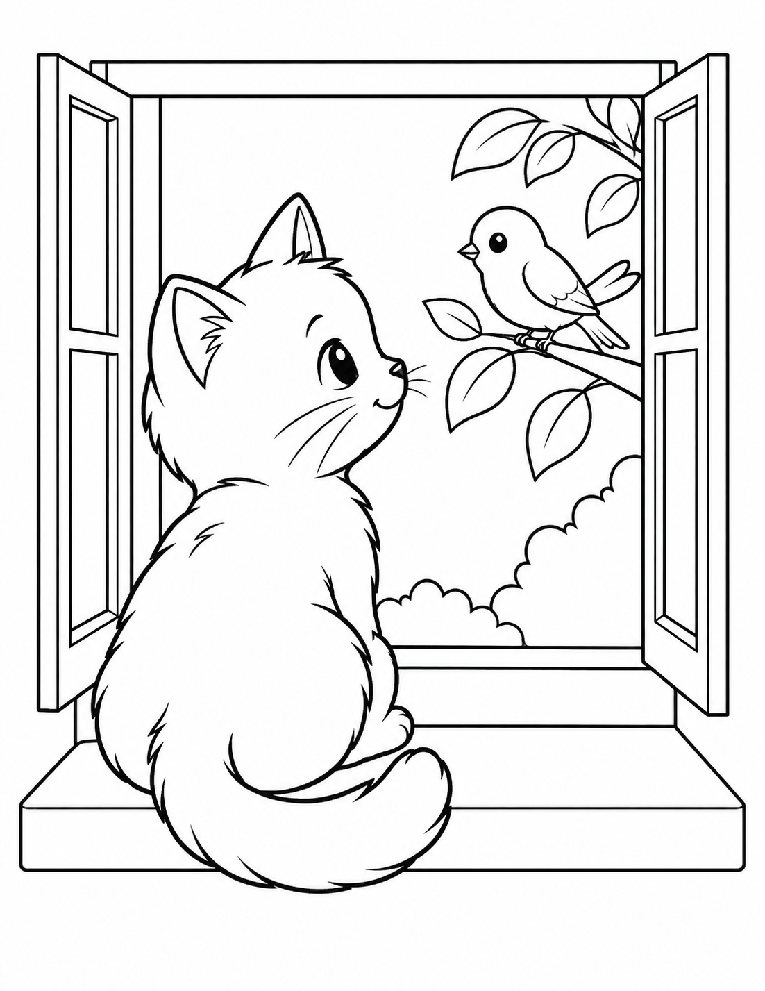 Cat Watching a Bird printable page