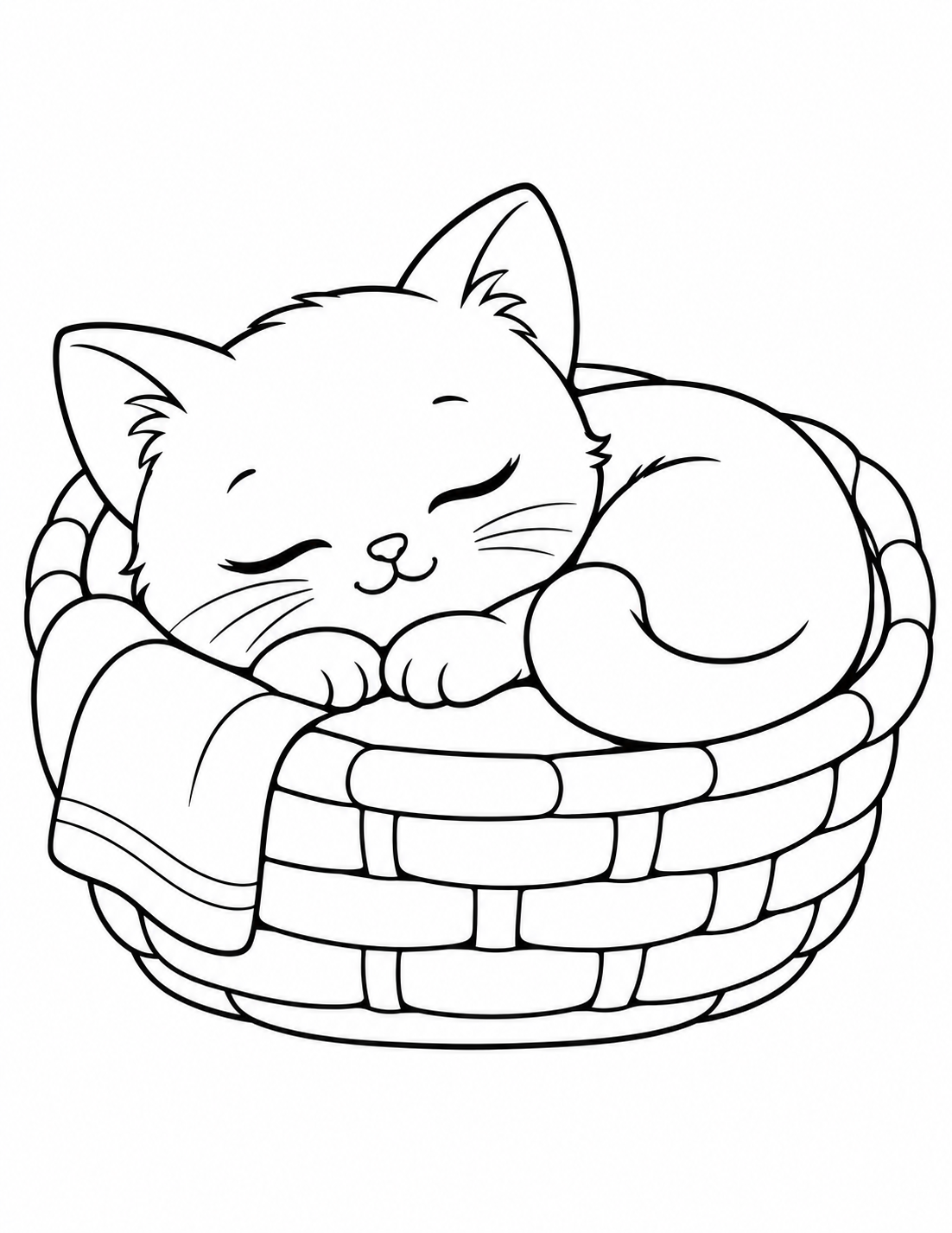 Sleeping Kitten in a Basket printable page