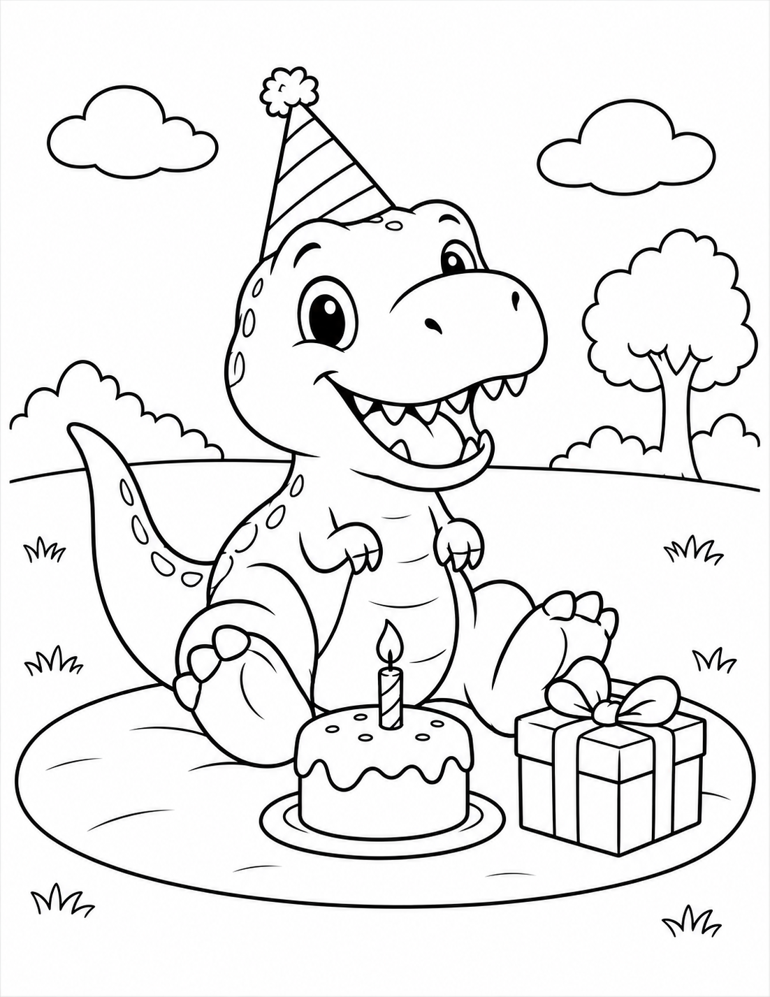 T-Rex Birthday Picnic printable page